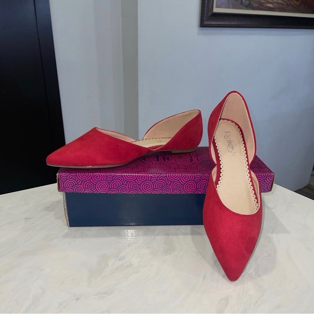 Gorgeous Velvet Red Suede Flats with Pointed Toe- Size- 7